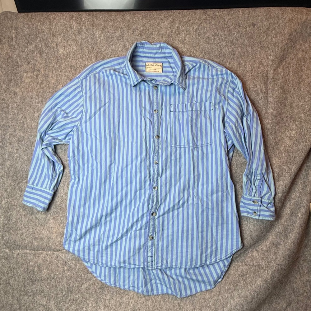 Free People We The Free Womens Medium Blue Striped Oversized Button Down Shirt